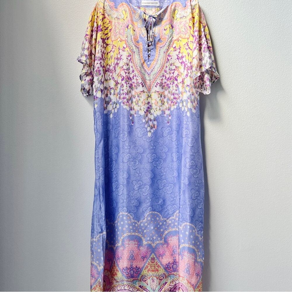 Maryan Mehlhorn Silk Floral Kaftan Dress Resortwear Luxe Boho Tunic Coverup